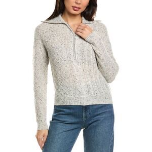 Brodie Cashmere Womens  Mix Cable Half Zip 100% Cashmere Sweater, Green